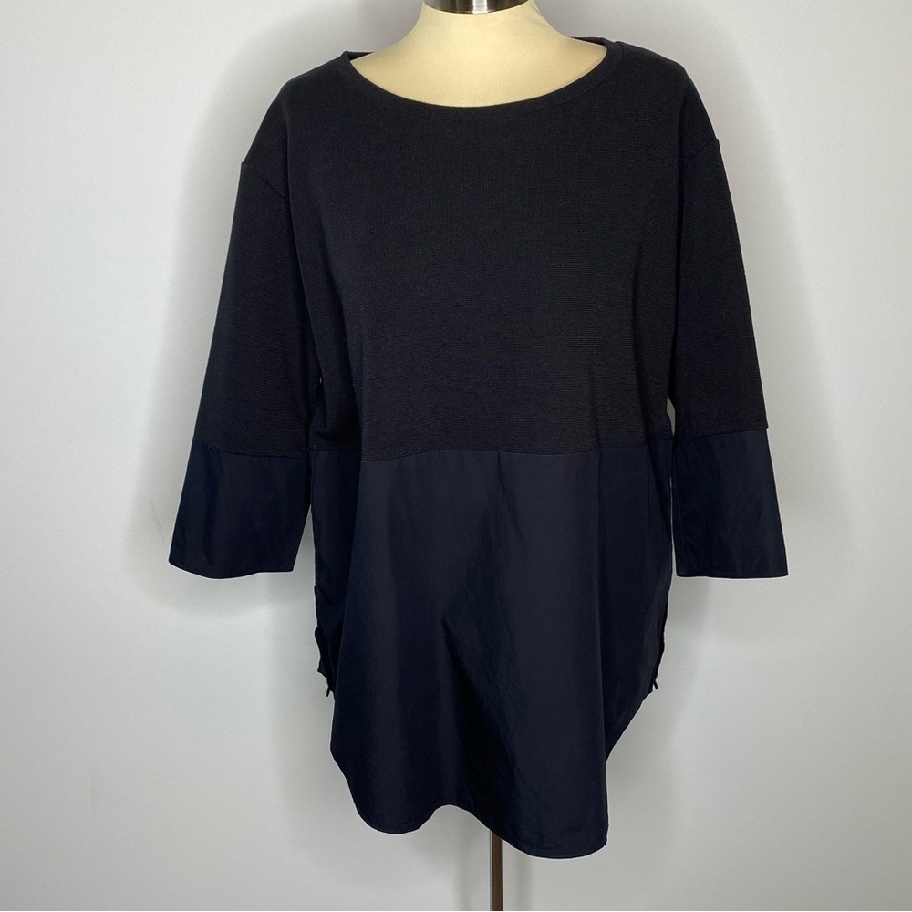 COS Black Mixed Media Knit Cotton Boxy Tunic Top